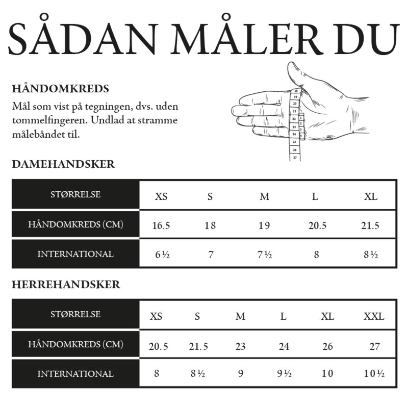 Læderhandsker sort - hjorteskind - uldforing - Premium læderhandsker - Designet i Amsterdam - Schwartz & von Halen® - Størrelsesskema