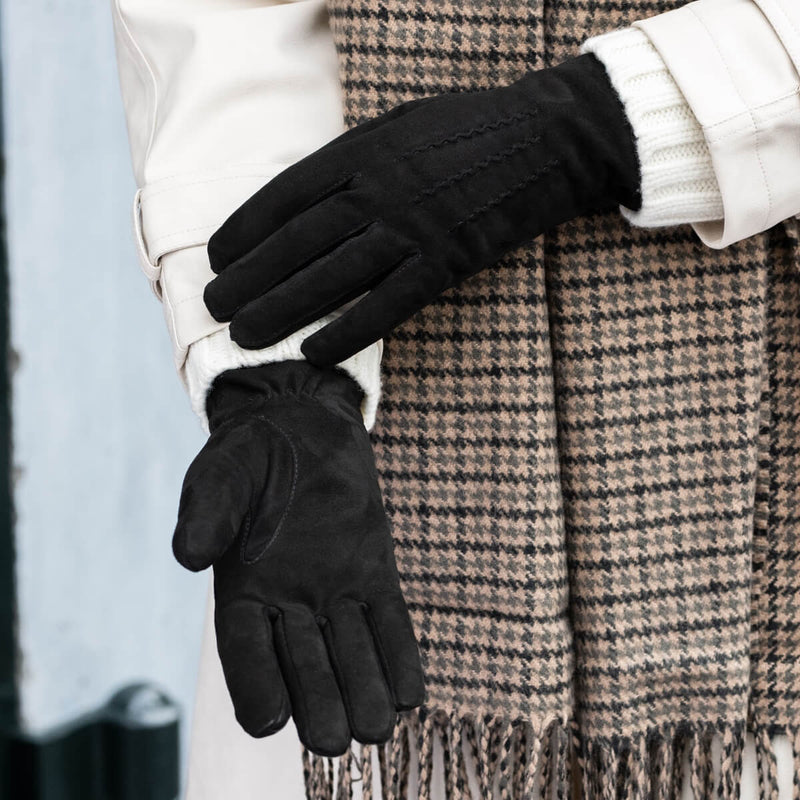 Elizabeth (sort) - ruskindshandske med varmt imiteret pelsfor